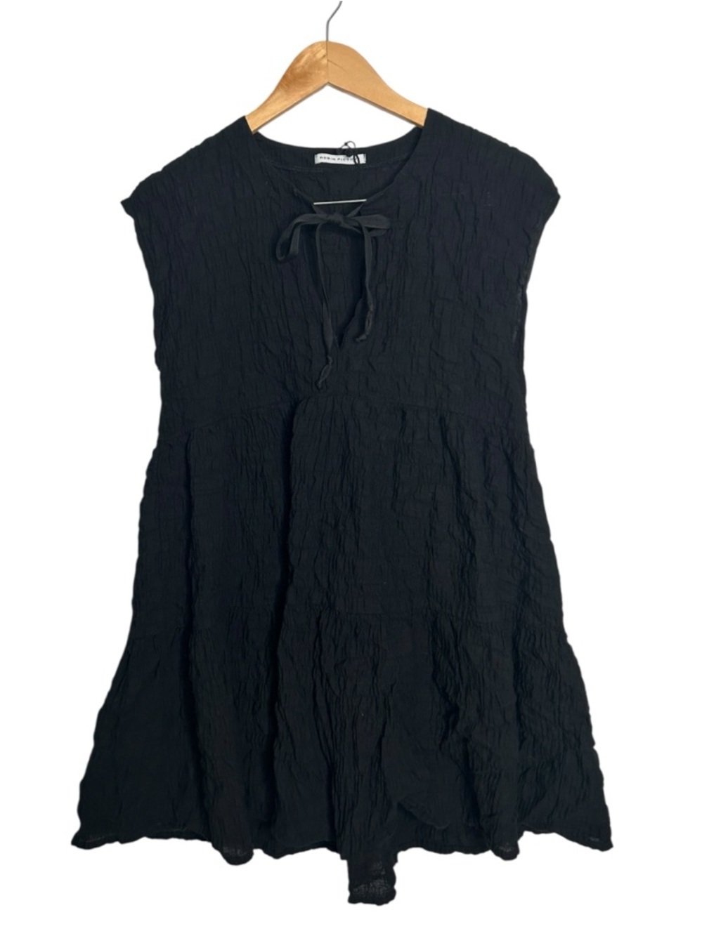 Robin Piccone Fiona Flouncy Tiered Dress Black Crinkled Cotton V-Neck Size XS - Picture 5 of 7
